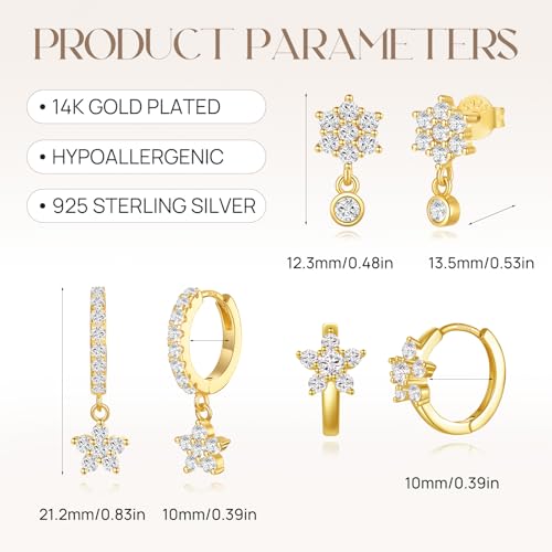 Angelady Gold Hoop Earrings Set for Women, Dainty 14K Gold Plated Flower Moon Cross Dangle Earrings, Hypoallergenic Huggie Hoop Earring Stacks, Stud Earrings for Women Trendy Jewelry Gift - color: Gold2