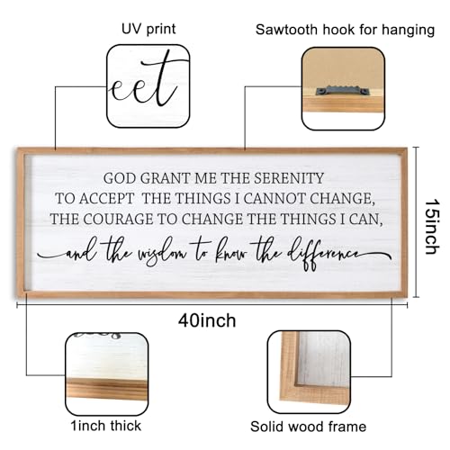 Serenity Prayer Rustic Bible Verse Framed Wall Art, 40''×15'' Vintage Religious Christian Saying Sign for God Jesus Christ Prayer, Positive Horizontal Holy Inspirational Catholic Scripture Gift Decor - color: Natural Frame, style: Serenity Prayer