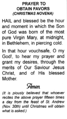 Prayer to Obtain Favors (Christmas Novena) 2 - Laminated holy card - Pack of 25