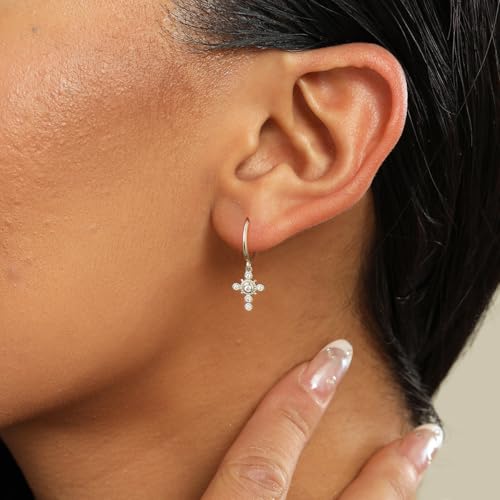 Small Gold/Silver Hoop Earrings for Women - color: Dangle Cross-Silver