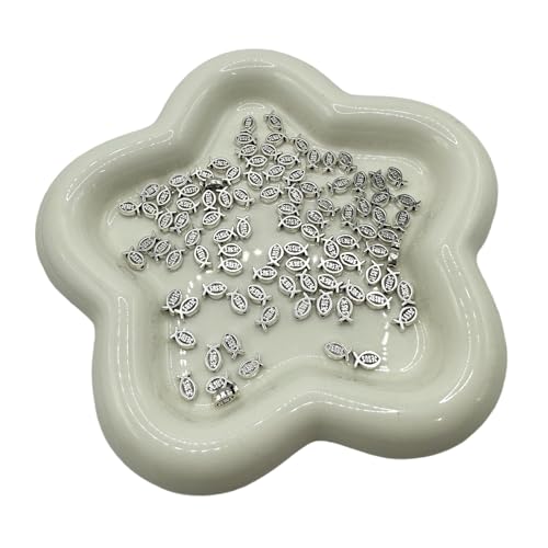 100PCS Jesus Fish Beads, Antique Silver Christian Charms for Jewelry Making