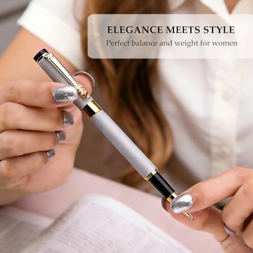 Fancy Pens for Women, Nice Rollerball Pens with Dragon Design, Elegant Gift Pen, Office & Signature Writing Pen, Refillable Black Ink Business Pen (White) - color: White