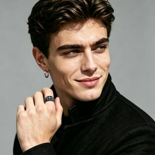 Vintage Cross Ring for Men, Silver-Tone/Black Stainless Steel with Cubic Zirconia, Signet Biker Style Christian Religious Prayer Holy Jewelry Size 8-11 - color: Black