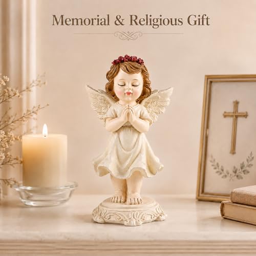 Praying Angel Figurine, Guardian Angel Statue for Shelf Desk Bedside Decor, 6.3" Angel Figurine for Mom Grandma Daughter Women, Sympathy Memorial Religious Gift for Christmas Easter Birthday