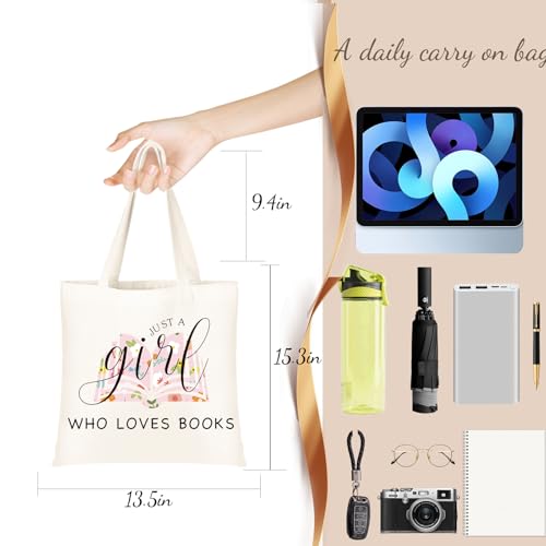 DHQH Canvas Book Tote Bag with Makeup Bag for Women, Book Lover Birthday Gifts, Aesthetic Book Tote Bag Reusable Bag for Librarian, Readers, Bookish Christmas Gifts - style: Books Baga