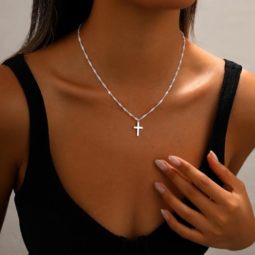 Cross Necklace for Women 14K Gold Plated Dainty Small Pendant Choker - style: Rope Chain Cross-SL