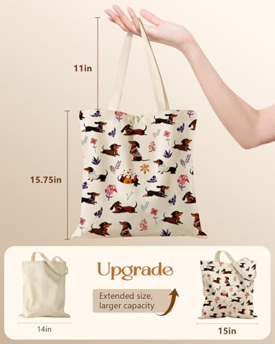 Miss Adola Canvas Tote Bag with Zipper for Women - color: Colorful Dachshund