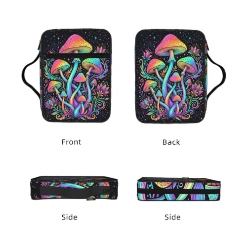 Rainbow Mushrooms Bible Cover Case with Handle and Zippered Pocket - color: Rainbow Mushrooms