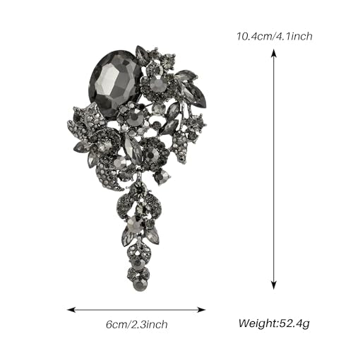 SELOVO Large Long Flower Brooch Pin for Women Wedding Party Brooch Pendant - color: Black