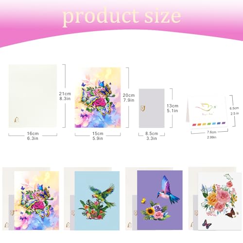 Magic Ants Pop Up Card Set for Women โ 4 Pack 3D Greeting Cards with Butterflies, Flowers & Parrot โ Birthday, Thank You, Get Well, Sympathy, Concelence, All Occasion โ Includes 4 Envelopes & 4 Blank Notecards - color: Hummingbird Floral Butterfly Parrot