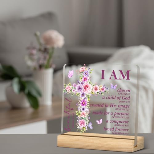 Christian Home Decor, Positive Bible Verse Acrylic Desk Sign - color: M60A05