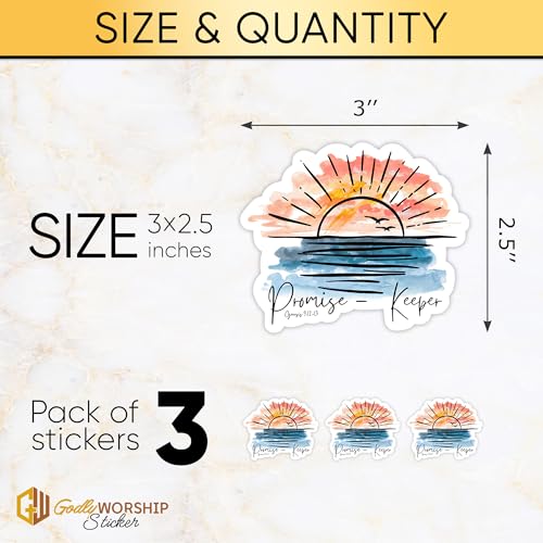 3PCs Promise Keeper Sticker Christian Sunset Bible Verse Sticker Religious Jesus God Faith Worship Waterproof Vinyl Stickers for Water Bottle Laptop Journal Decals Gifts for Women Men Kids 3"x2.5"