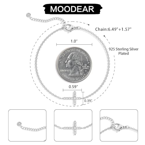 Moodear Cross Bracelet for Women, Dainty Sterling Silver/Gold Plated Gift - color: CZ Silver Cross Bracelet