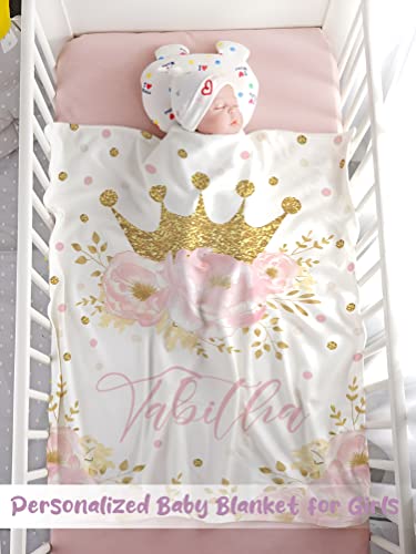 Personalized Baby Blanket for Girls, Custom Baby Blanket with Name Super Soft Personalized Name Blankets for Kids, Custom Crown Blankets for Infant Toddler, Babys Gifts for Birthday - color: Crown