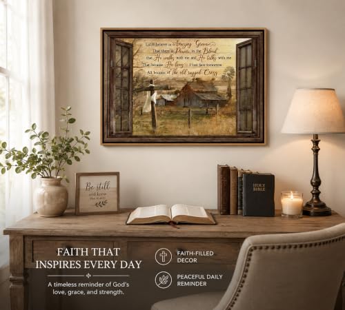Framed Christian Canvas Wall Art,Cross Barn Picture Wall Decor - color: cross, size: 10"L x 8"W