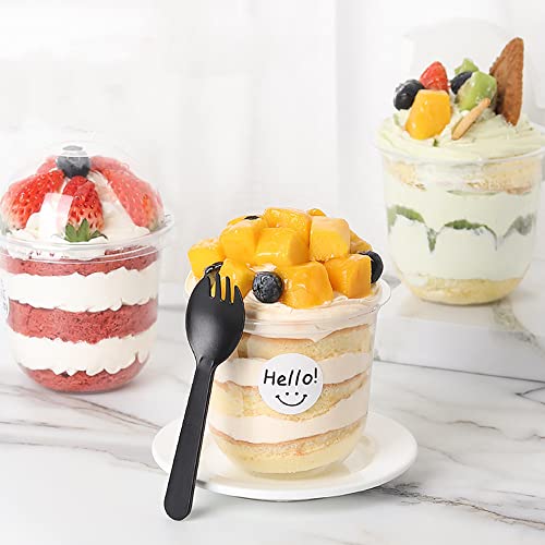 12oz Disposable Plastic Cups with Dome Lids (No Hole),100 pack Dessert Cups for Plastic Fruit, Ice Cream Cake and Mini Snack Bowls… - size: 50 Count (Pack of 2)