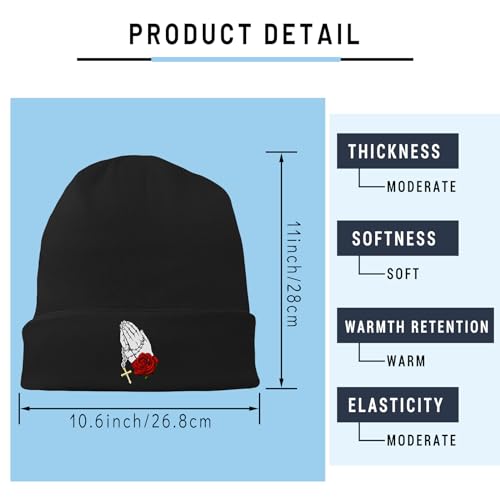 Black Flexible Classic Adult Beanie Cap for Men Women - Warm Knitted Hat for Winter, Chemo Cap Headwear - color: Praying Hands