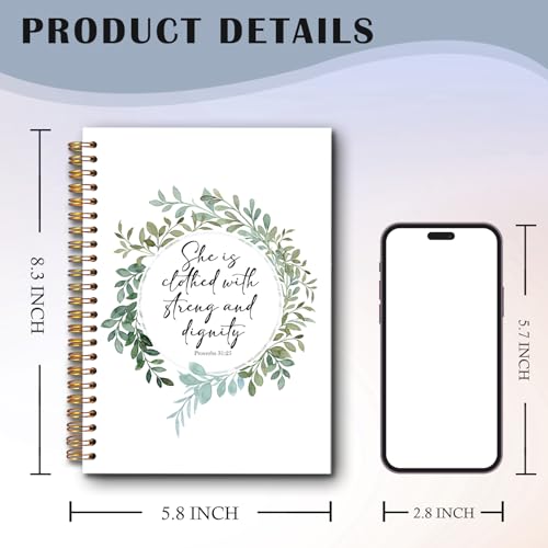 she is clothed with strength and dignity Christian Spiral Notebooks, Proverbs 31:25 Bible Journal, Scripture Journals for Writing, Religious Notebook for Note Taking, 5.5x8.3 Inch - color: white Bible Notebook-13