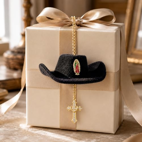 Cowboy Hat Cross Car Charm, Baptism Rear View Mirror Charm - color: Virgin Mary