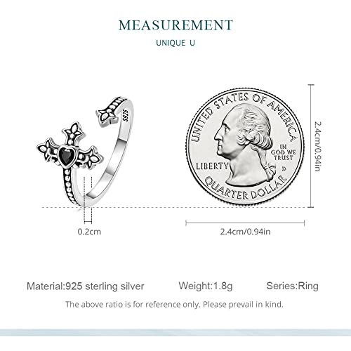 925 Sterling Silver Adjustable Open Ring for Women Trendy Jewelry Gift - color: Silver Cross