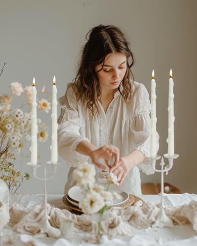 White Candlestick Taper Candles Flower Soy Candles Unscented Wedding Party Wax Unscented Dinner Candle Dripless,10 inch,Set of 4,J2 - color: J2-White