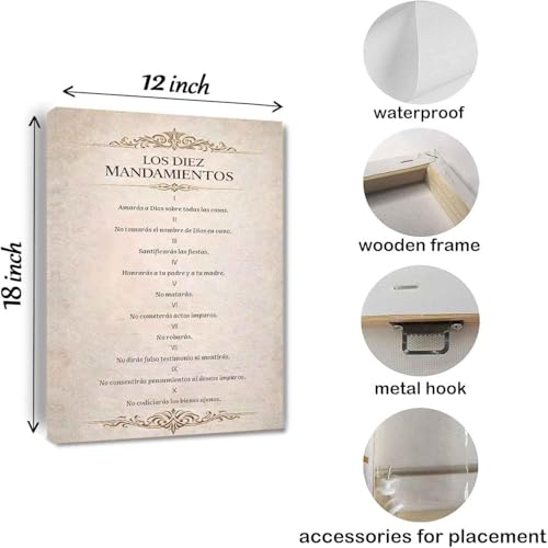Los Diez Mandamientos en Español Wall Art, 10 Commandments Poster, Bible Verse Scripture Canvas, Christian Religious Decor, Prayer Room Office Living Room Home Decor Gift Framed 12 * 18 inch - color: Los Diez Mandamientos en Español, size: 18"L x 12"W