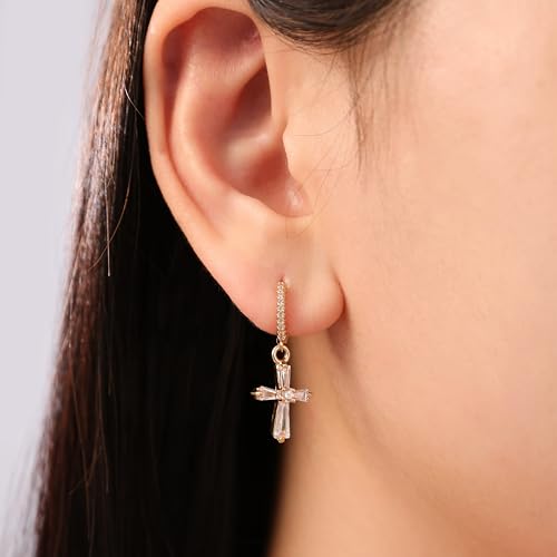 Sylph Cross Earrings for Women Men Cross Huggie Hoop Earrings - style: Medium