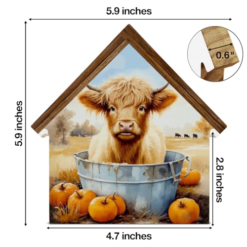 Fall Decorations Indoor, Autumn Pumpkin Cow House Shaped Wood Block Sign - color: Niu