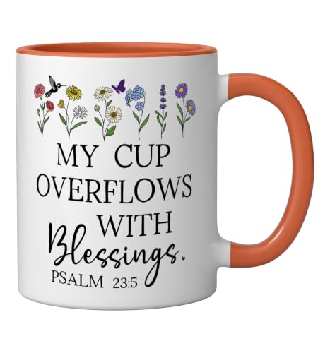 My Cup Overflows With Blessings Jesus Fills My Cup Christian Ceramic Mug, Orange/White - color: Orange/White, size: 11 Ounces