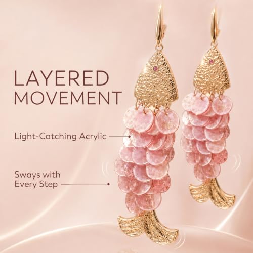 Fish Earrings For Women, Boho Colorful Acrylic Resin Tropical Sea Life Large Dangle Earring Hypoallergenic Summer Beach Vacation Statement Jewelry Gifts - color: Red-scaled fish