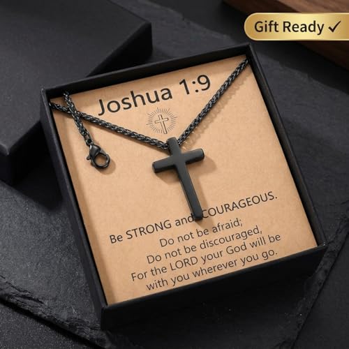 Stainless Steel Cross Necklace for Men, Philippians 4:13/Joshua 1:9/Isaiah 41:10 Scripture Pendant - Religious Baptism & Confirmation Gift for Husband,Teens 13+,Him - style: Joshua 1:9