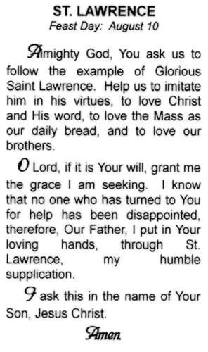 St. Lawrence - Laminated holy card - Pack of 25