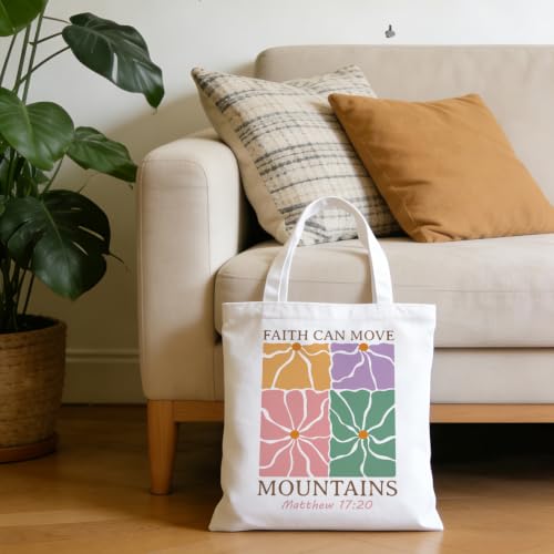 Christian Tote Bag Religious Gifts Canvas Bags for Women Men Shopping Work Gym Picnic Travel - color: Faith Can Move Mountains Matthew 17:20
