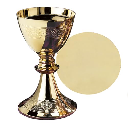 Church Gold Plated Brass Chalice & Paten, 16 Ounce, Etched Celtic Cross - color: Etched Celtic Cross
