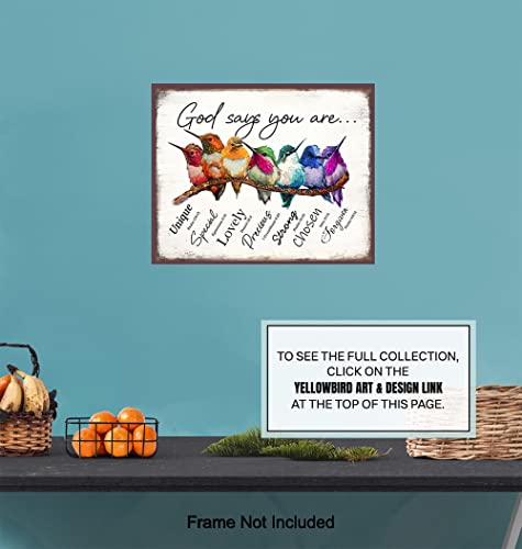 God Says You Are Hummingbirds Wall Art & Decor - Religious Scripture Encouragement Gift for Women - Psalms Bible Verses - Motivational Family Art - Inspirational Positive Quotes Christian Affirmations - size: 8"L x 10"W