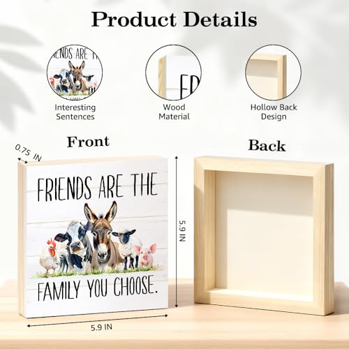 TOUNER Friends Are The Family You Choose Wood Box Sign, Inspirational Friendship Wood Desk Decor, Christmas Birthday Thanksgiving Best Friend Table Display Gifts for Grandma Mom Aunt BFF Sister - color: Multicolor024