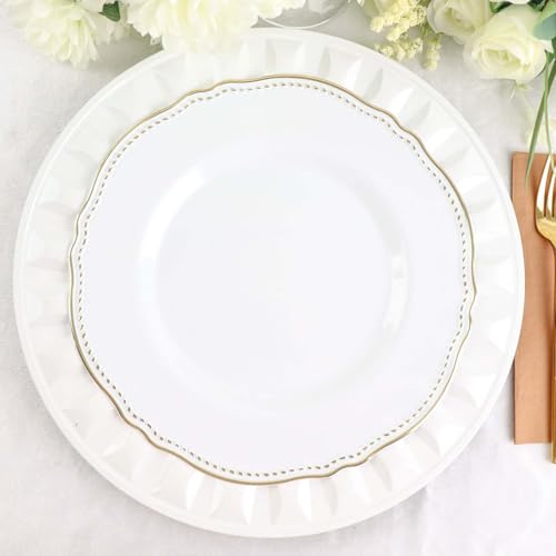 Efavormart 6-Pack 13" White Round Bejeweled Rim Charger Plates, Elegant Acrylic Serving Trays with Gemstone Accents for Bridal Showers and Minimalist Weddings - color: White, size: 13" | Pack of 6
