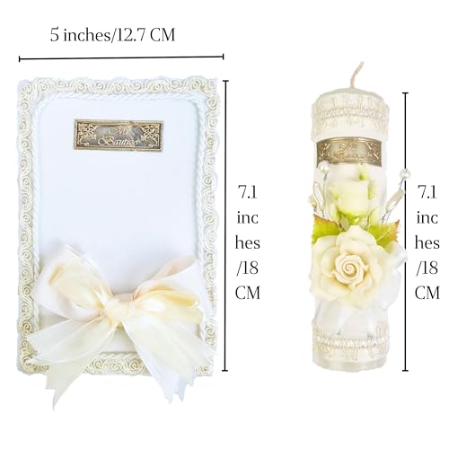 Complete Baptism Candle Set Unisex 5 pc | Baptism kit Catholic with Rosary - color: Cream