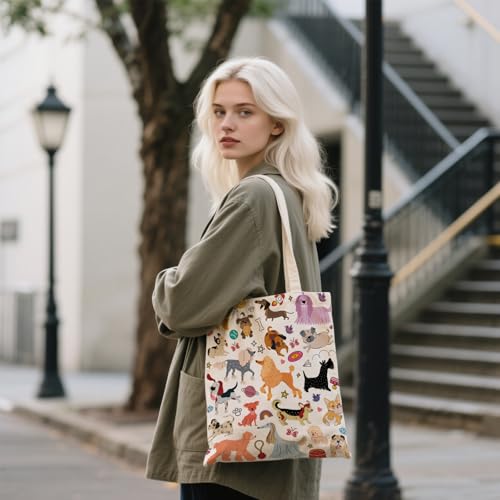 Aesthetic Canvas Tote Bag for Women - with Magnetic Snap Closure & Zipper Inner Pocket Reusable Bag for Shopping - color: Fashion Dog