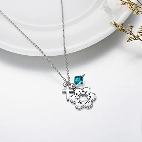 AOBOCO 925 Sterling Silver I Am a Child of God Daisy Necklace Jewelry Birthday Birthday Baptism Communion Gifts for Girls - color: Bright blue