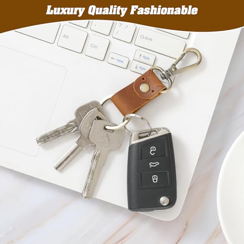 Jack&Chris Genuine Leather Keychain, Small Keychain for Man and Women, Key Holder Mens Belt Key Chain Ring, Red Brown - color: Brown
