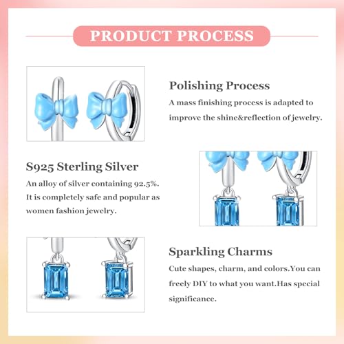 925 Sterling Silver Cute Animal Unique Huggie Hoop Earrings for Women - color: Blue Bow