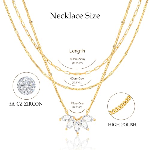 3PCS Gold Silver Layered Necklaces for Women Trendy - color: Gold&Flower