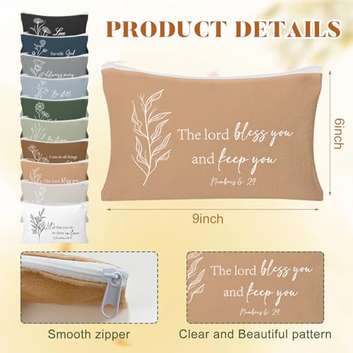 20 Pcs Christian Cosmetic Bags for Women Religious Gifts Canvas Pencil Pouch Makeup Bags with Bible Verse Keychains for Women Mother Employee Christmas Gift - style: Christian