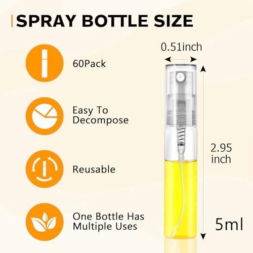 Mini Spray Bottle 5ml, Refillable Glass Spray Bottle, Glass Bottle Atomizer, Perfume Mouthwash Atomizer for Cleaning Refillable Container for Travel, Essential Oils, Perfume 60 Pcs, 5ml - size: 60PCS,5ML