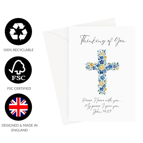ARK & BAY Christian Sympathy Card For Men & Women of Faith | Religious Sorry For Your Loss, Thinking Of You, Sending Prayers with Cross, Bible Verse and Scripture (Thinking Of You. John 14:27 Card) - color: Thinking Of You. John 14:27 Card