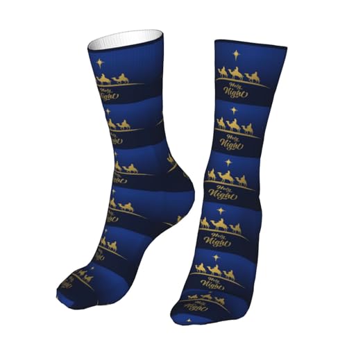 Christian Christmas Nativity Scene O Holy Night Sock Womens Short Stockings Casual Sport Crew Socks for Women Men - color: Black