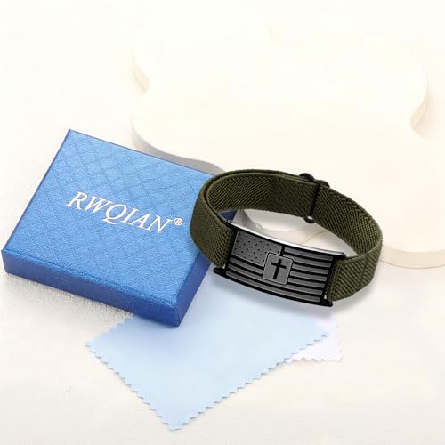 RWQIAN American Flag Cross Bracelet for Men Mens Cross Bracelet Engraved Bible Verse Bracelets Adjustable Elastic Stretch Strap Bracelets for Valentines Day Christian Easter Gifts - size: Psalm 91:11