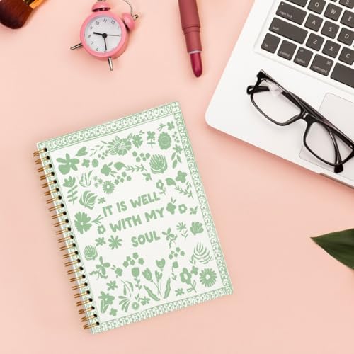 Christian Bible Spiral Notebook Journal Gifts for Women Teen Girl - color: green wildflower