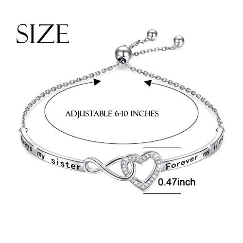 YinShan 925 Sterling Silver Heart Infinity Inspirational Bracelet Engraved Always My Sister/Daughter, Forever My Friend Adjustable Sisters Bracelets Friendship Jewelry for Women - style: heart&infinity